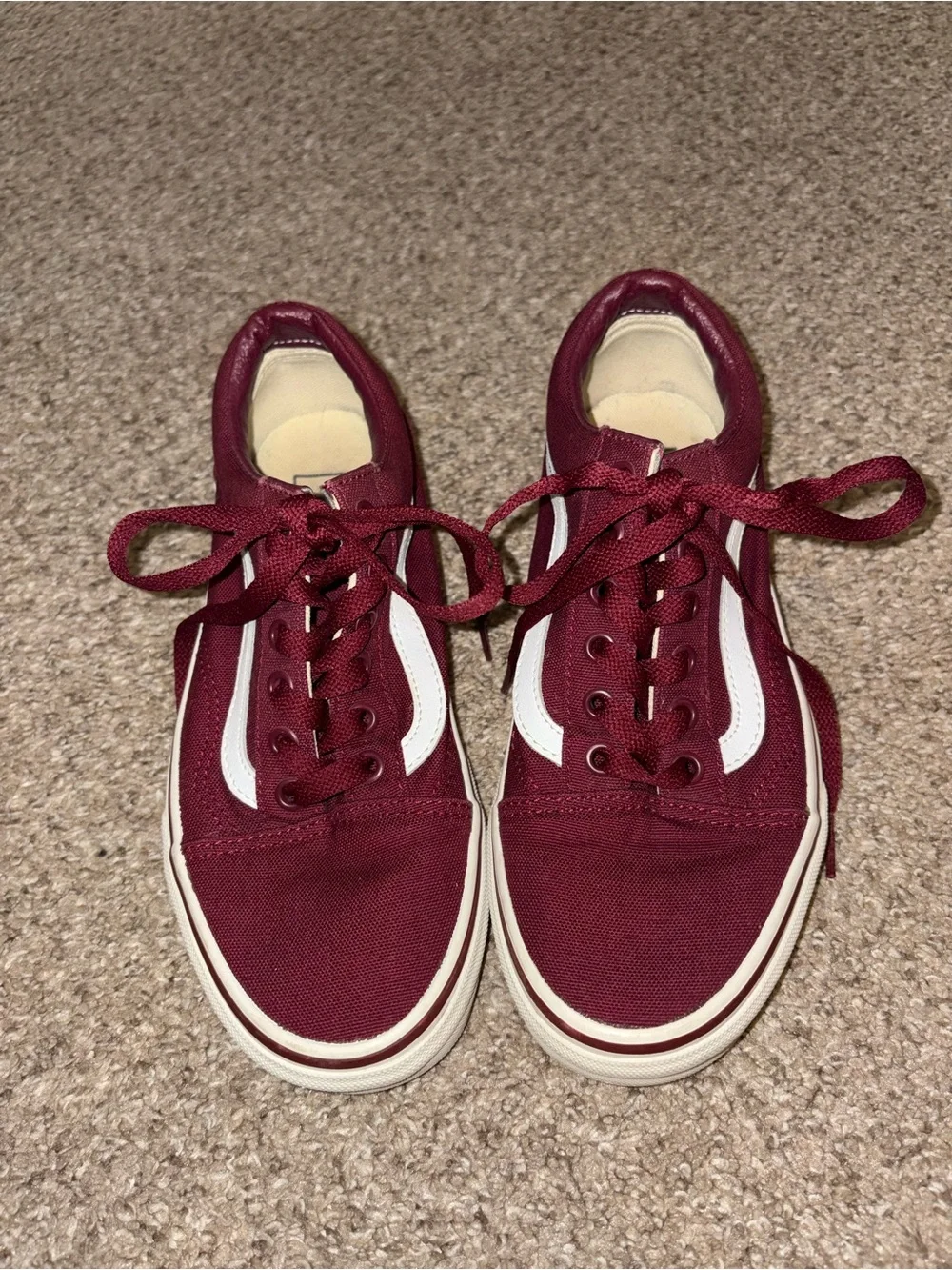 Vans Women's Burgundy Low-Top Sneakers with White Side Stripe